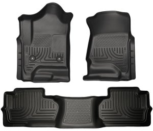 GMC Sierra Floor Mats - Front + 2nd Seat - Husky Liners - WeatherBeater - Black - 2014